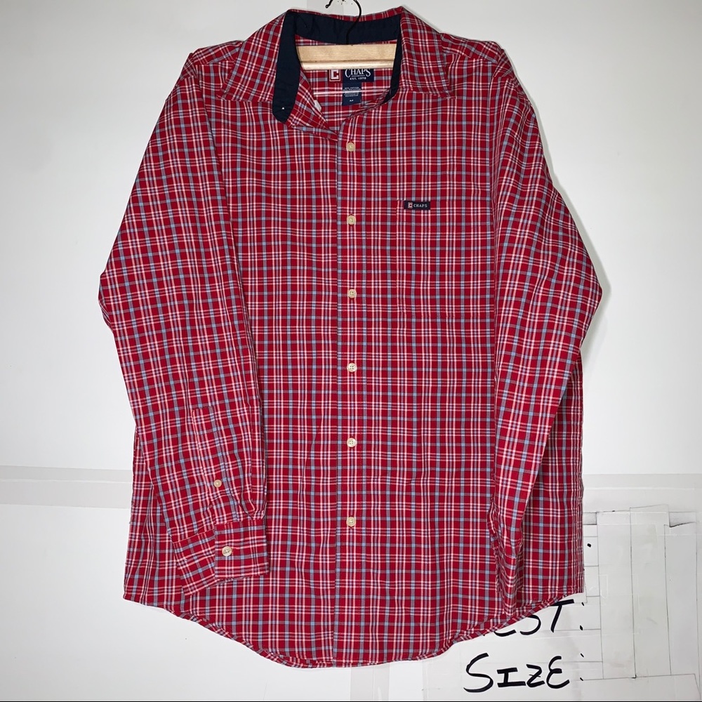 Men's CHAPS Red Plaid Classic Fit Button Down Long